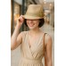 Fedora Straw Hat w/ Lace Trim Corsage - Beige - HT-1184BE